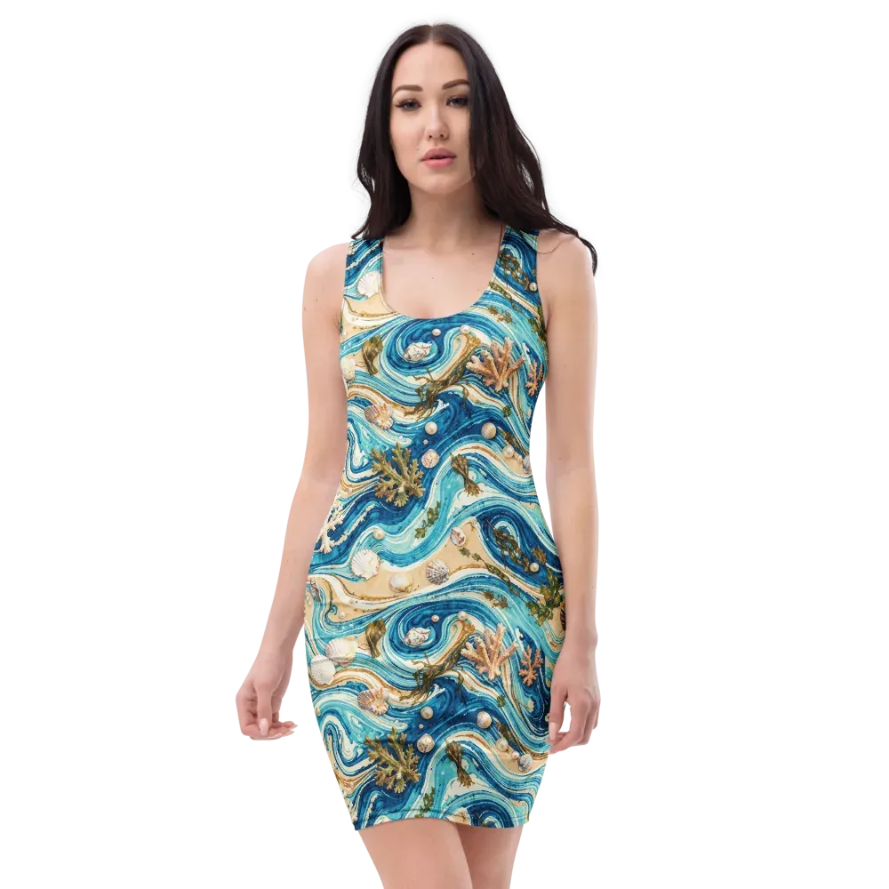 Azure Shoreline on Bodycon Dress — Front