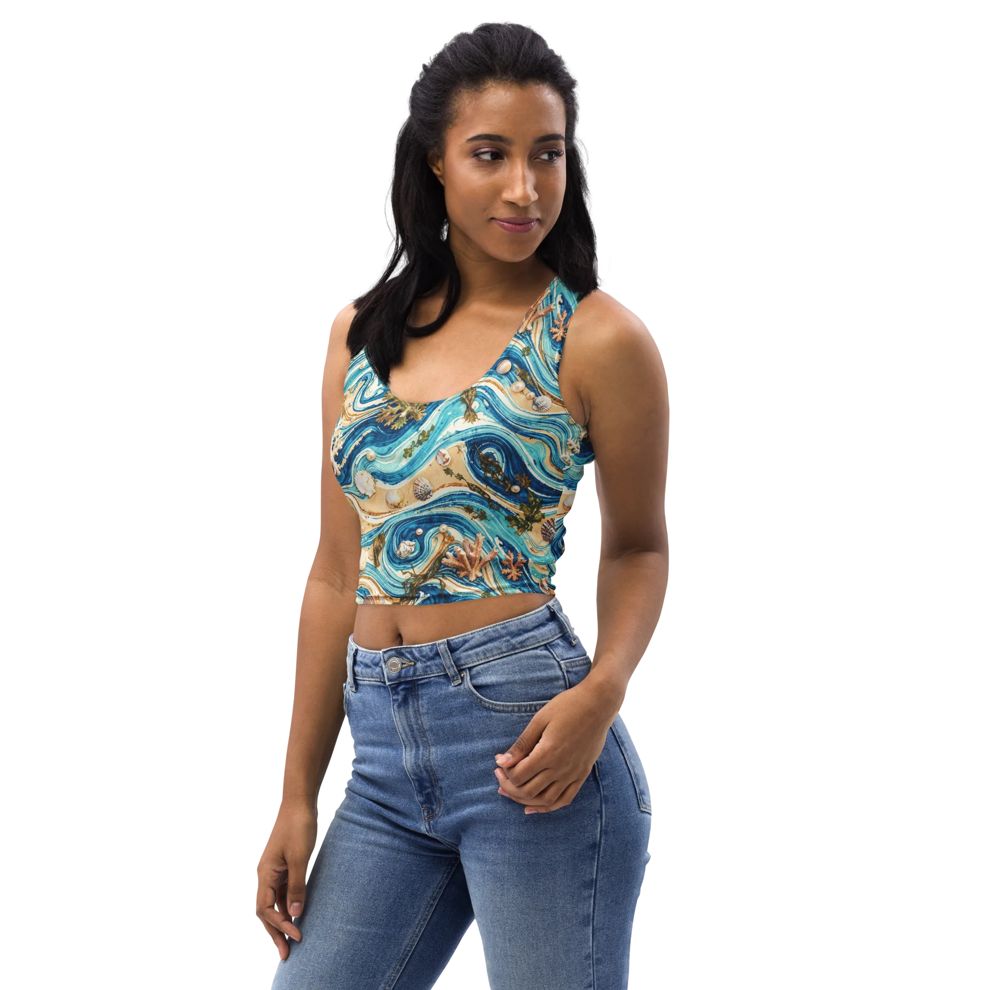 Azure Shoreline on Crop Top — Left Front