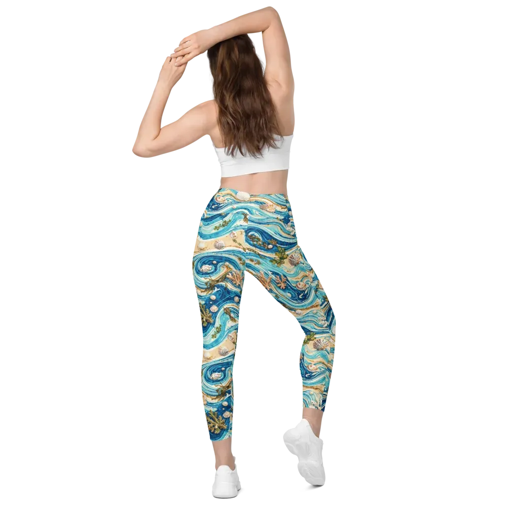 Azure Shoreline on Leggings with Pockets — Back