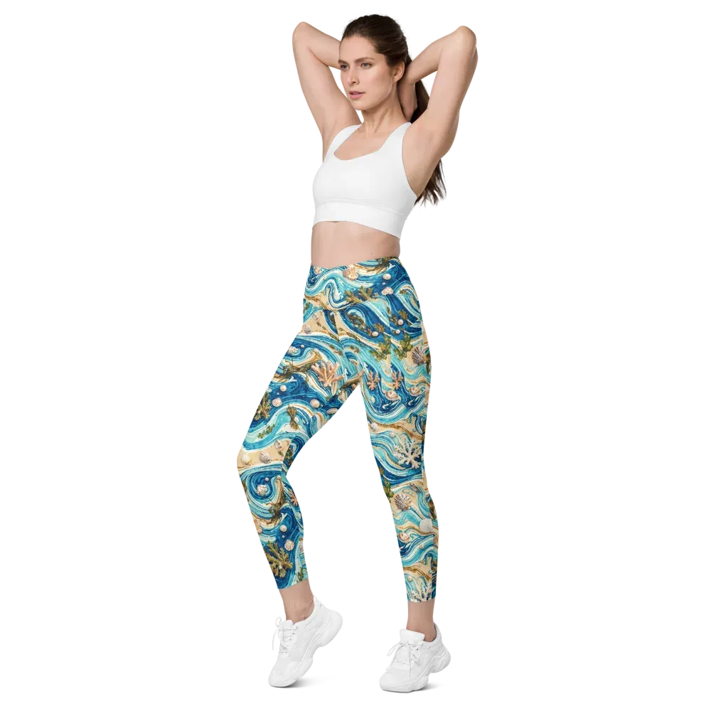 Azure Shoreline on Leggings with Pockets — Left Front