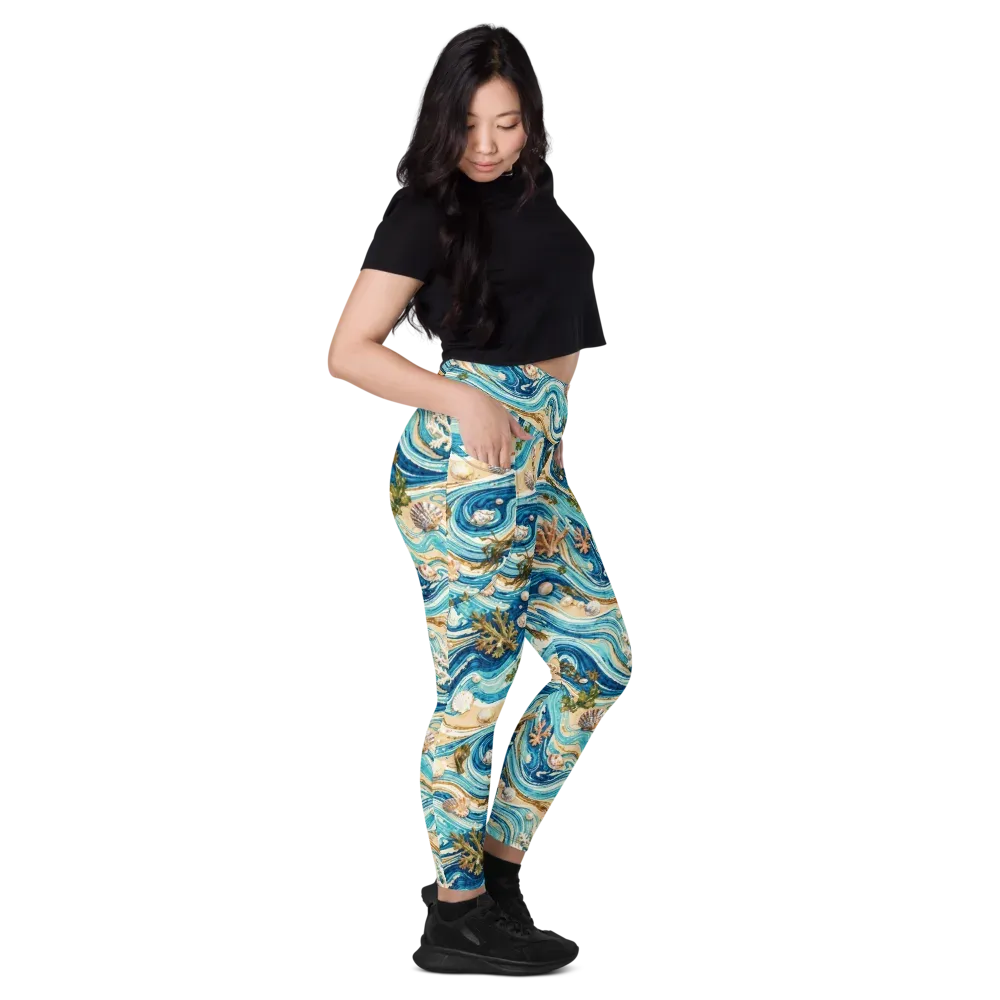 Azure Shoreline on Leggings with Pockets — Right