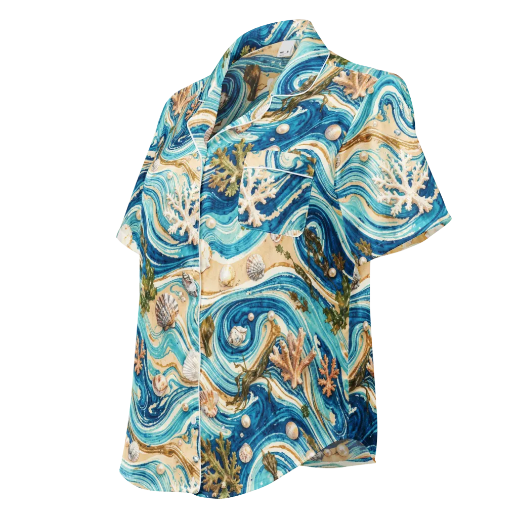 Azure Shoreline on Women's Short Sleeve Pajama Top — Left Front