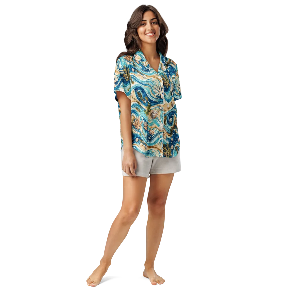 Azure Shoreline on Women's Short Sleeve Pajama Top — Front