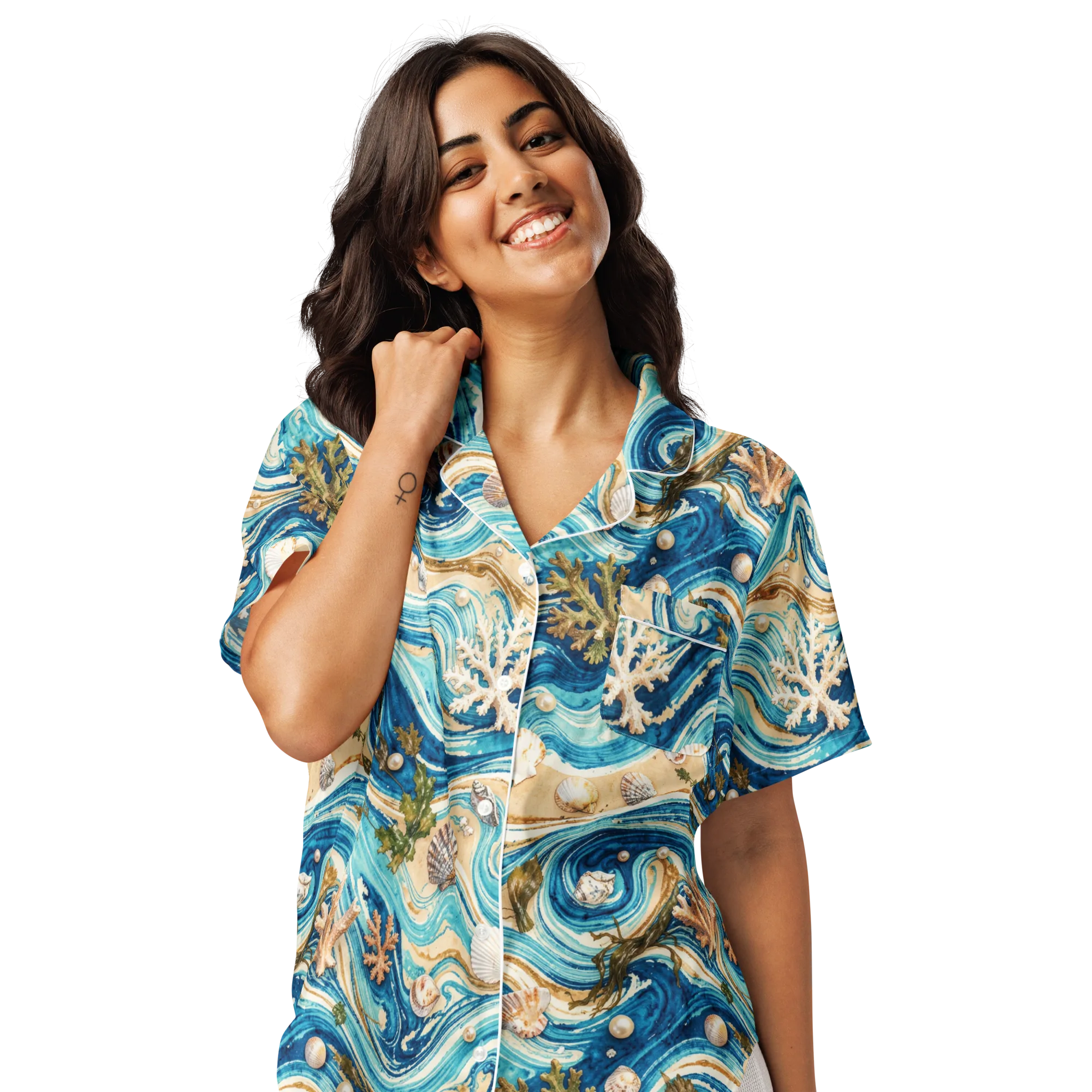 Azure Shoreline on Women's Short Sleeve Pajama Top — Front