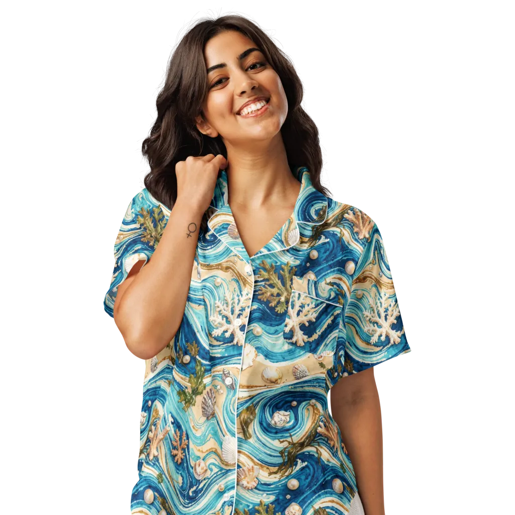 Azure Shoreline on Women's Short Sleeve Pajama Top — Front