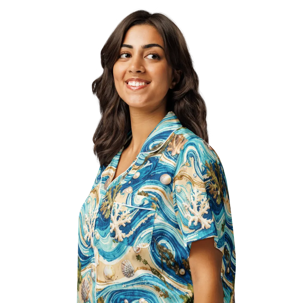 Azure Shoreline on Women's Short Sleeve Pajama Top — Left Front