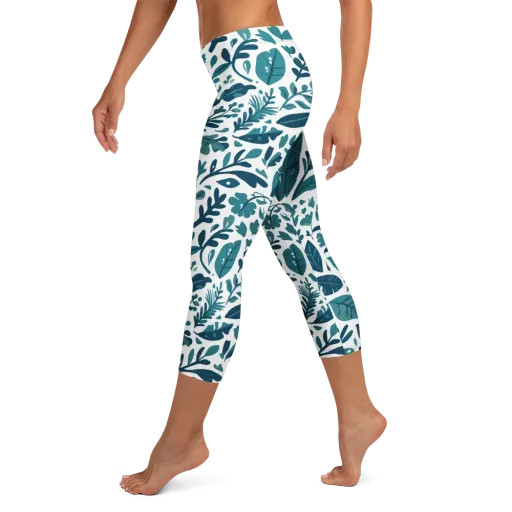 Teal Herbarium on a Capri Leggings