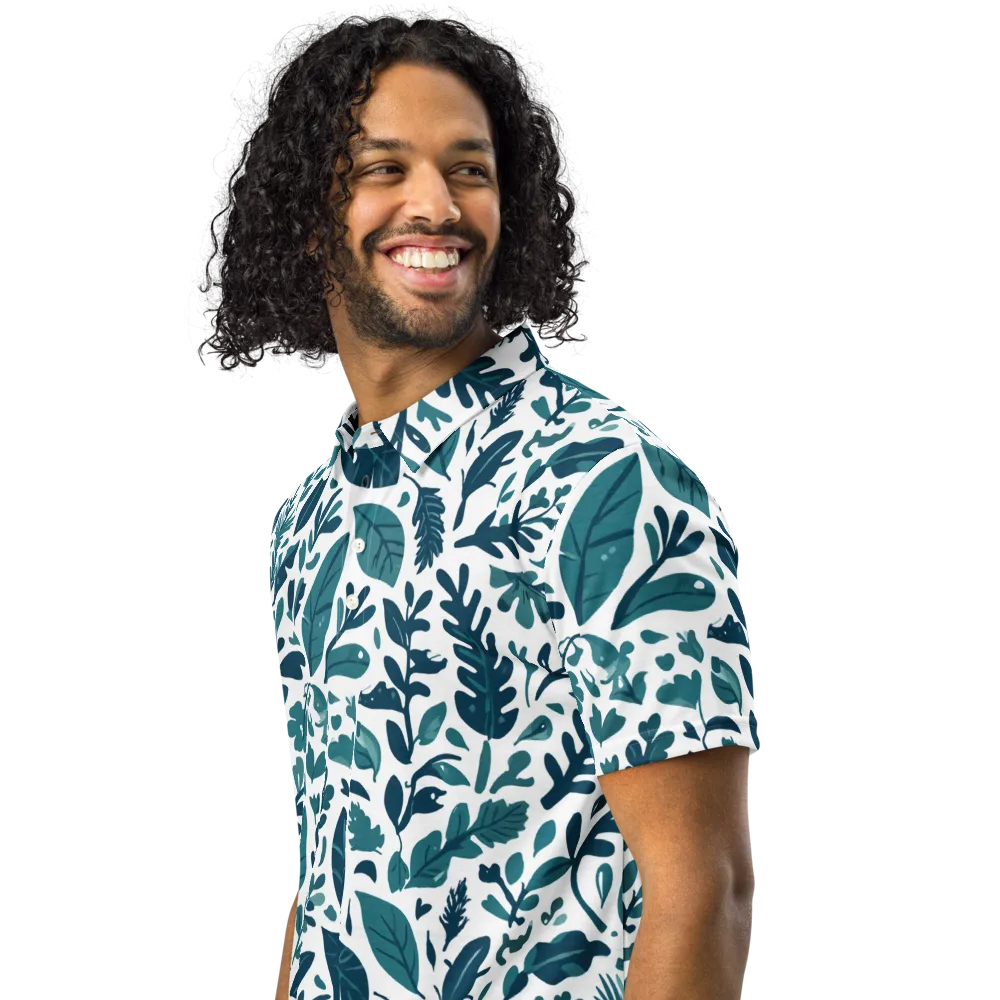 Teal Herbarium on Men's Slim Fit Polo Shirt — Left Front