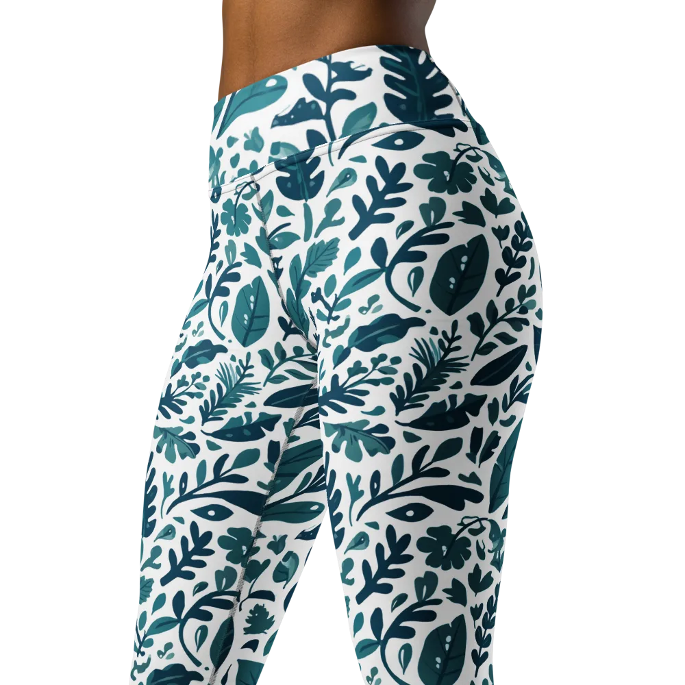 Teal Herbarium on Yoga Leggings — Left Front