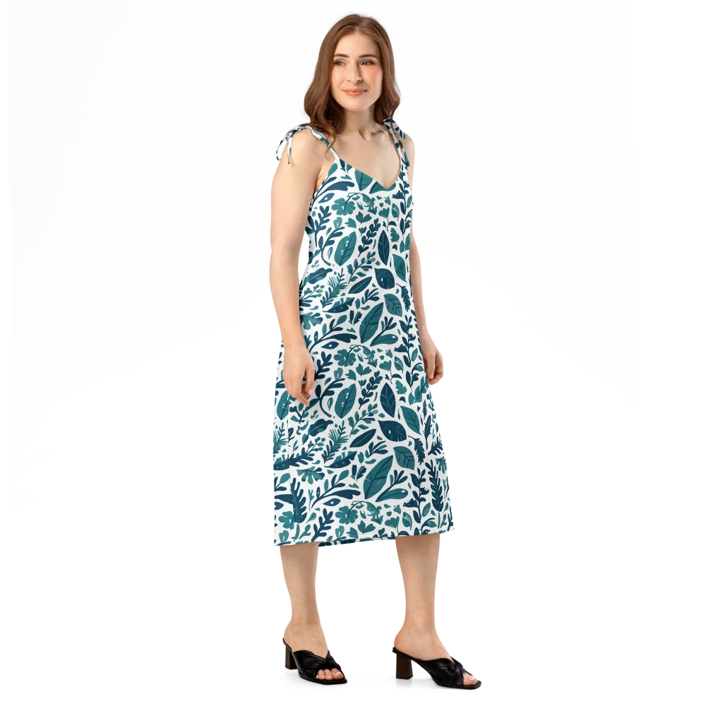 Teal Herbarium on Slip Dress — Right Front