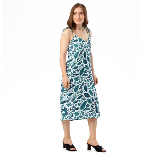 Teal Herbarium on a Slip Dress