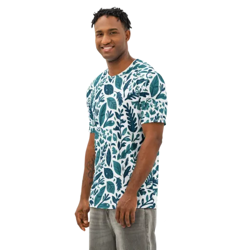 Teal Herbarium on a Men's Cotton Crew Neck T-Shirt