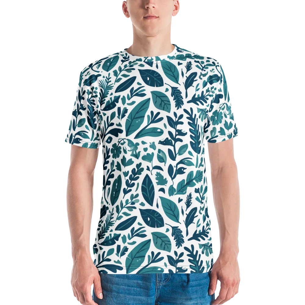Teal Herbarium on Men's Crew Neck T-Shirt — Front