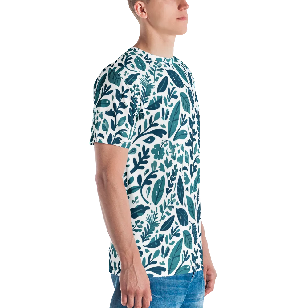 Teal Herbarium on Men's Crew Neck T-Shirt — Right