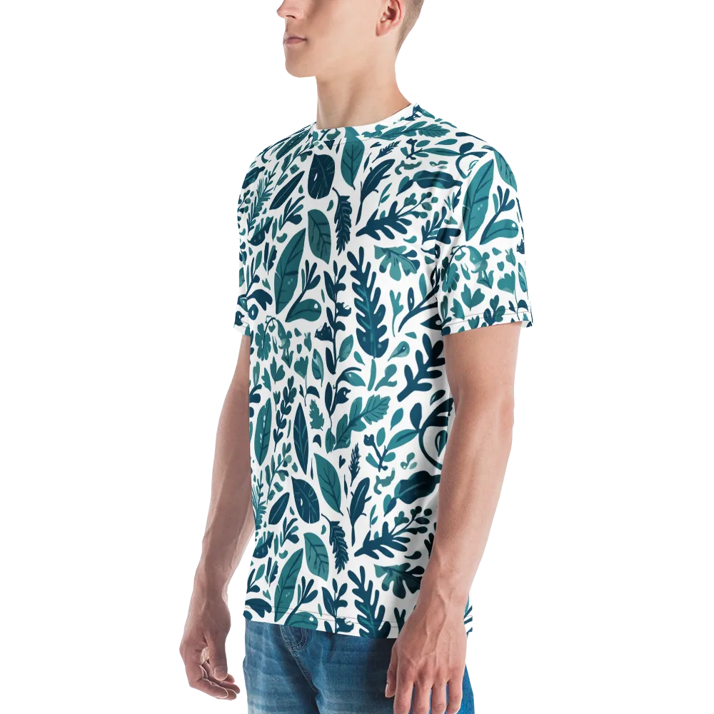 Teal Herbarium on Men's Crew Neck T-Shirt — Left
