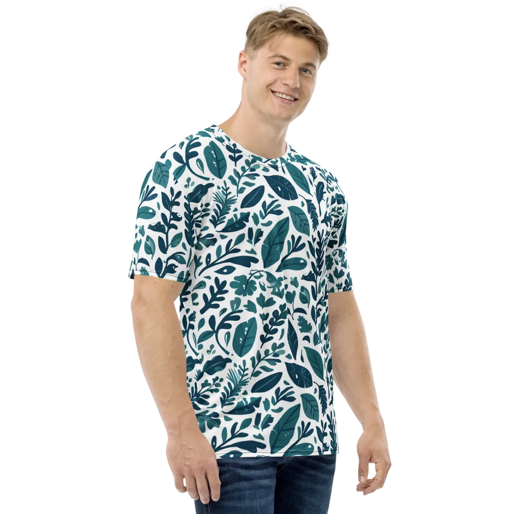 Teal Herbarium on Men's Crew Neck T-Shirt — Right