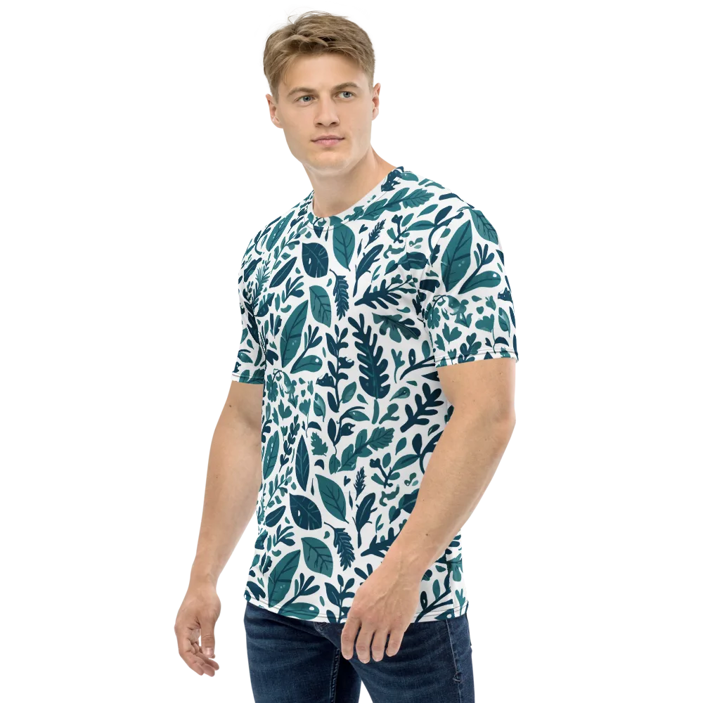Teal Herbarium on Men's Crew Neck T-Shirt — Left
