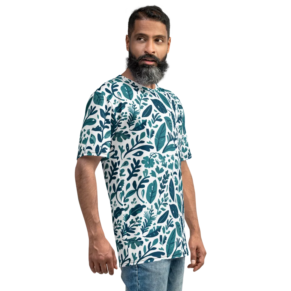 Teal Herbarium on Men's Crew Neck T-Shirt — Right