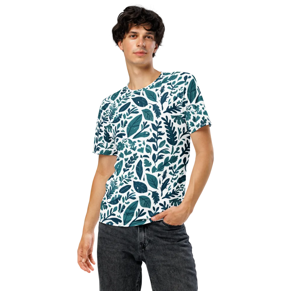Teal Herbarium on Men's Crew Neck T-Shirt — Front