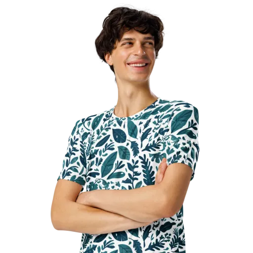 Teal Herbarium on a Men's Crew Neck T-Shirt