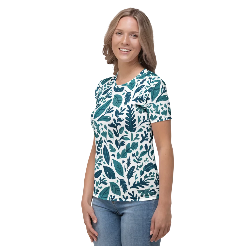 Teal Herbarium on Women's Crew Neck T-Shirt — Left