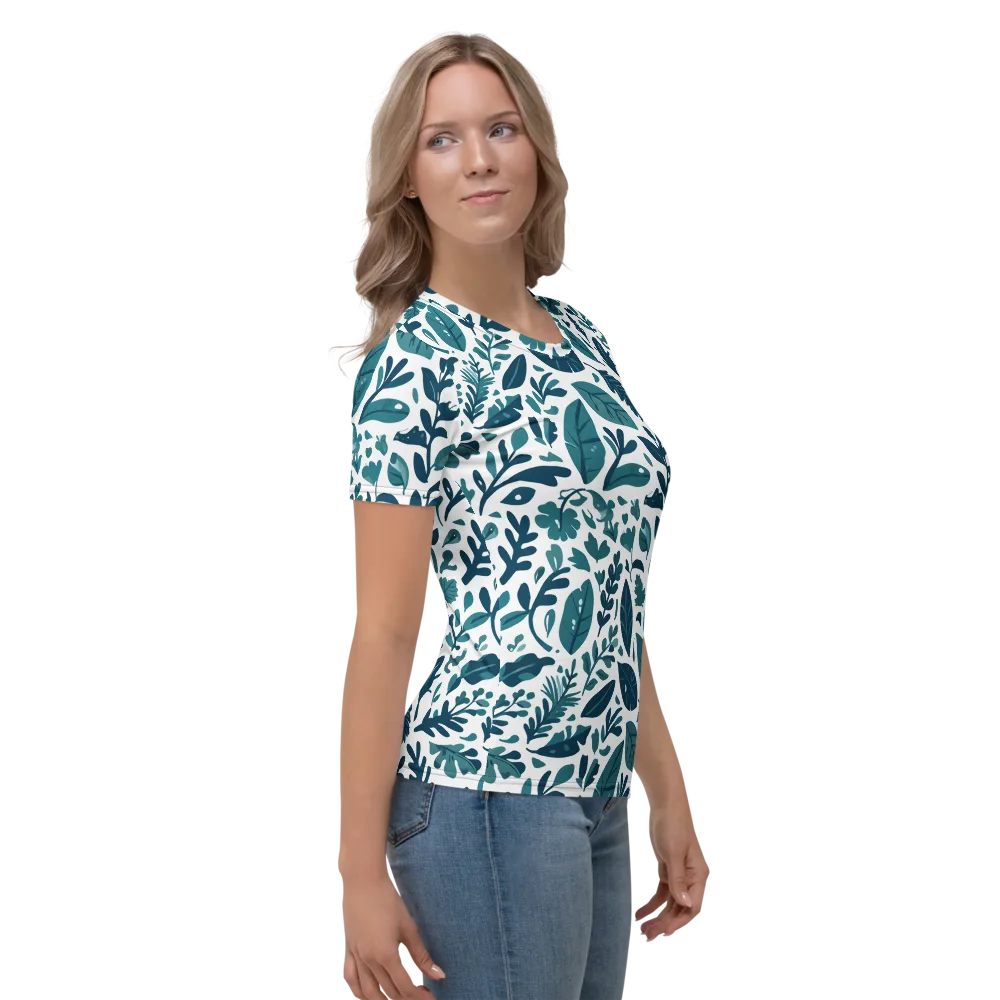 Teal Herbarium on Women's Crew Neck T-Shirt — Right