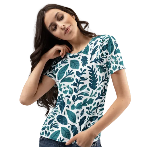 Teal Herbarium on a Women's Crew Neck T-Shirt