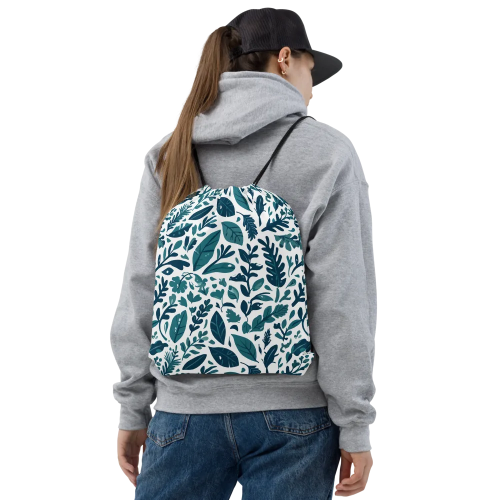 Teal Herbarium on Drawstring Bag — Front