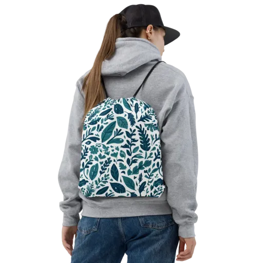 Teal Herbarium on a Drawstring Bag
