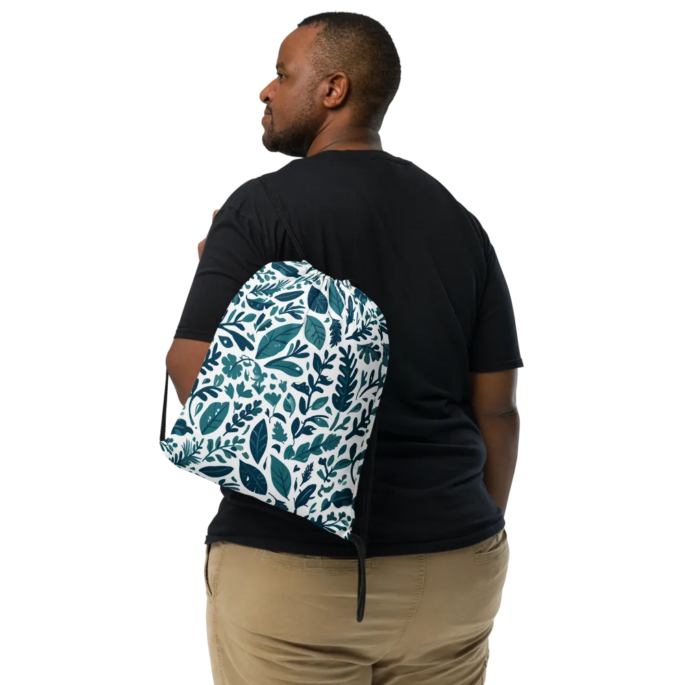 Teal Herbarium on Drawstring Bag — Front