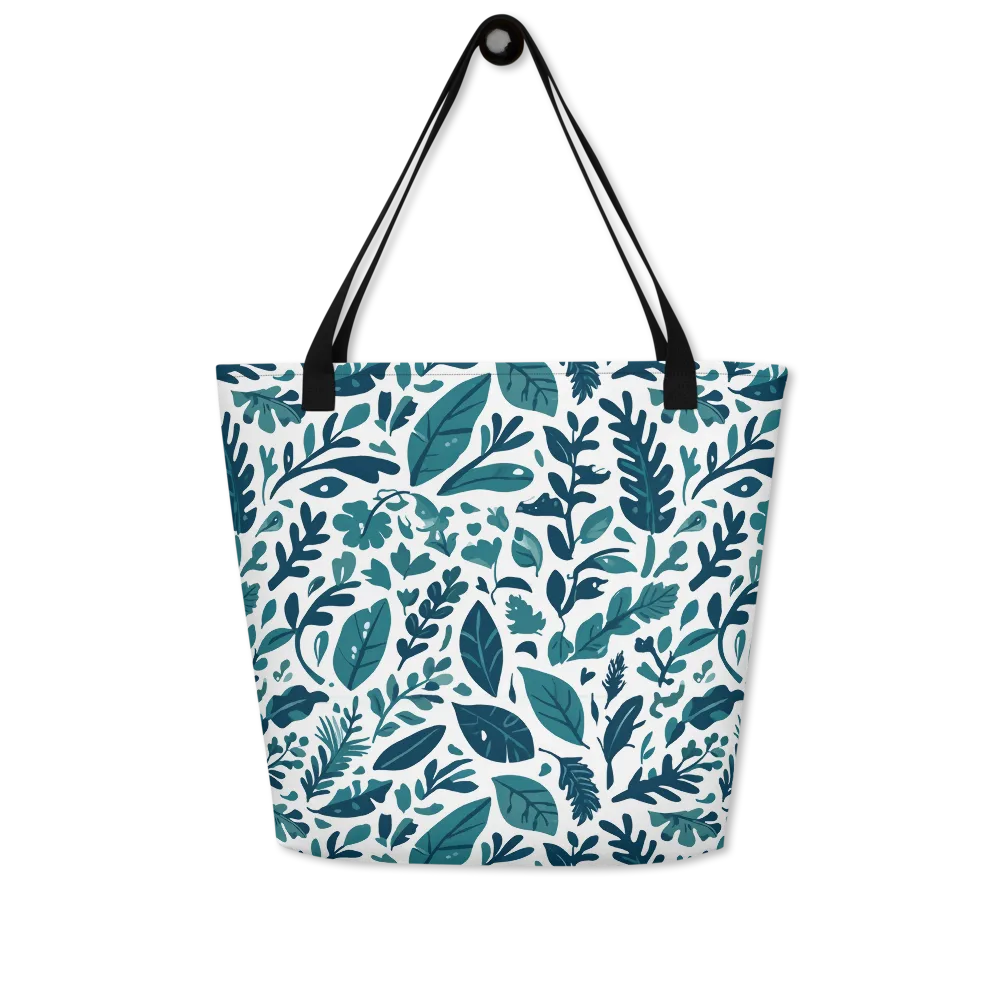 Teal Herbarium on Large Tote Bag W/ Pocket — Front