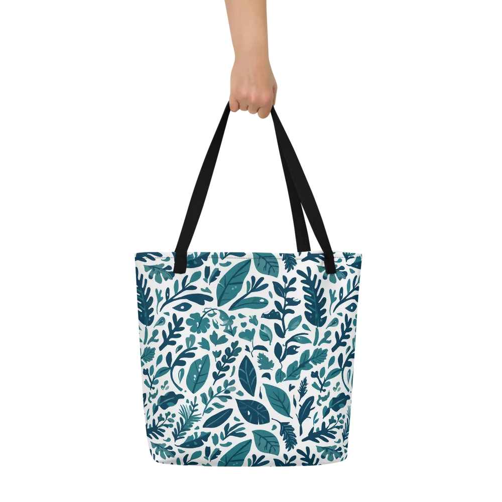 Teal Herbarium on Large Tote Bag W/ Pocket — Front