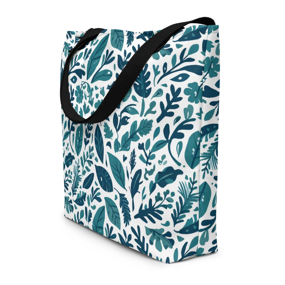 Teal Herbarium on Large Tote Bag W/ Pocket — Front