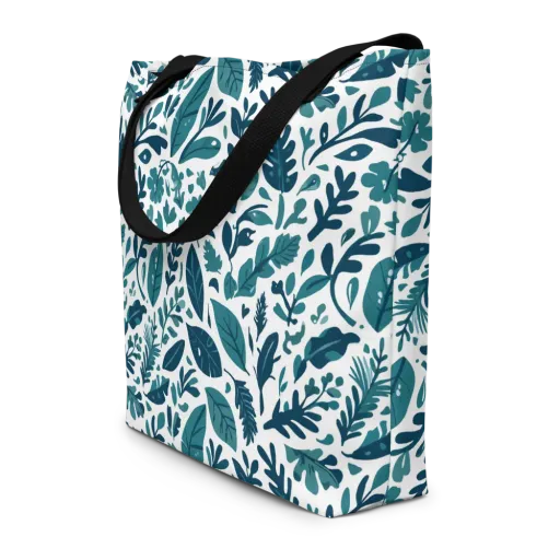 Teal Herbarium on a Large Tote Bag W/ Pocket