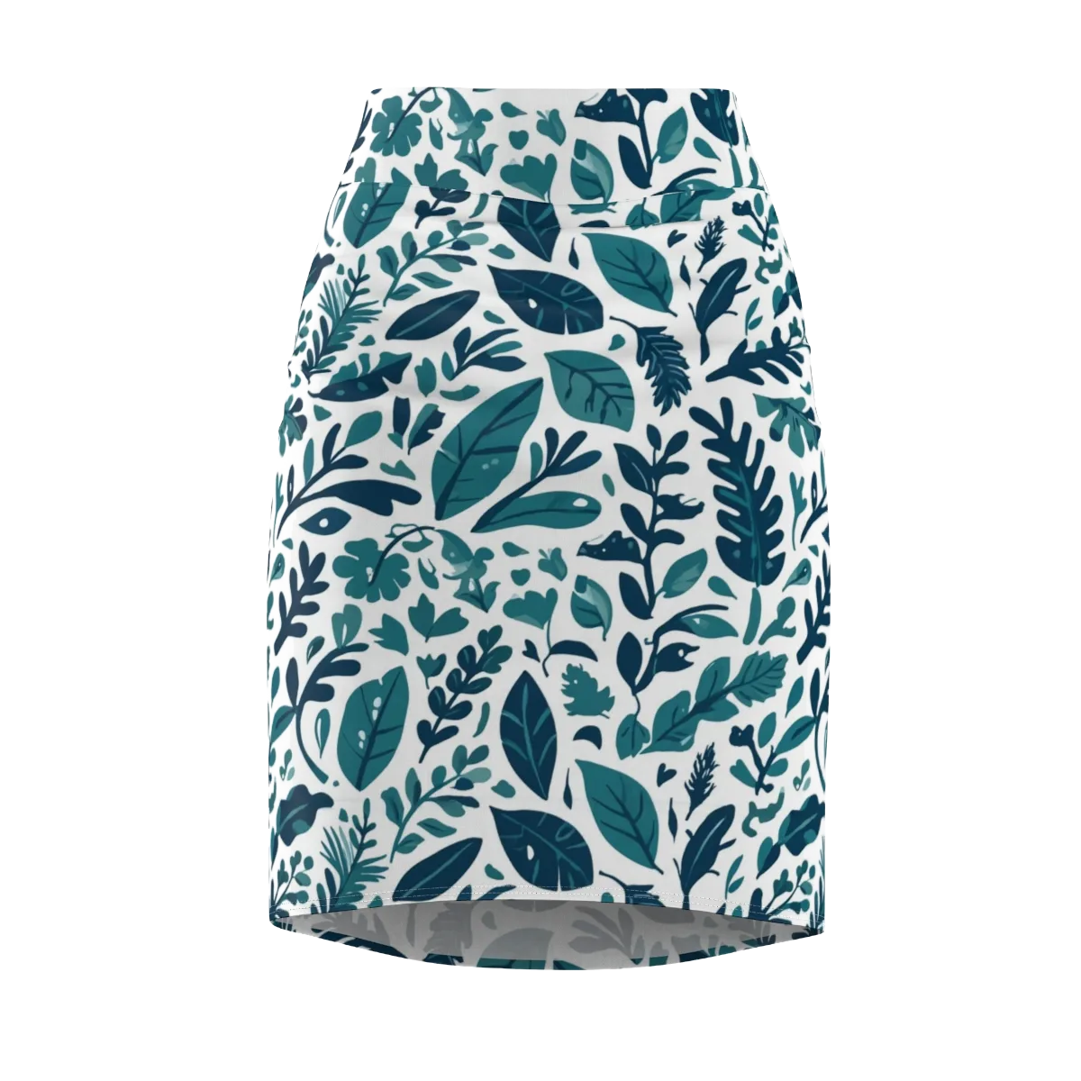 Teal Herbarium on Pencil Skirt — Front