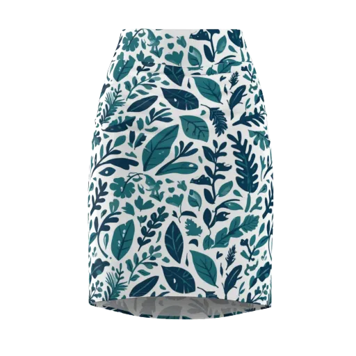 Teal Herbarium on a Pencil Skirt