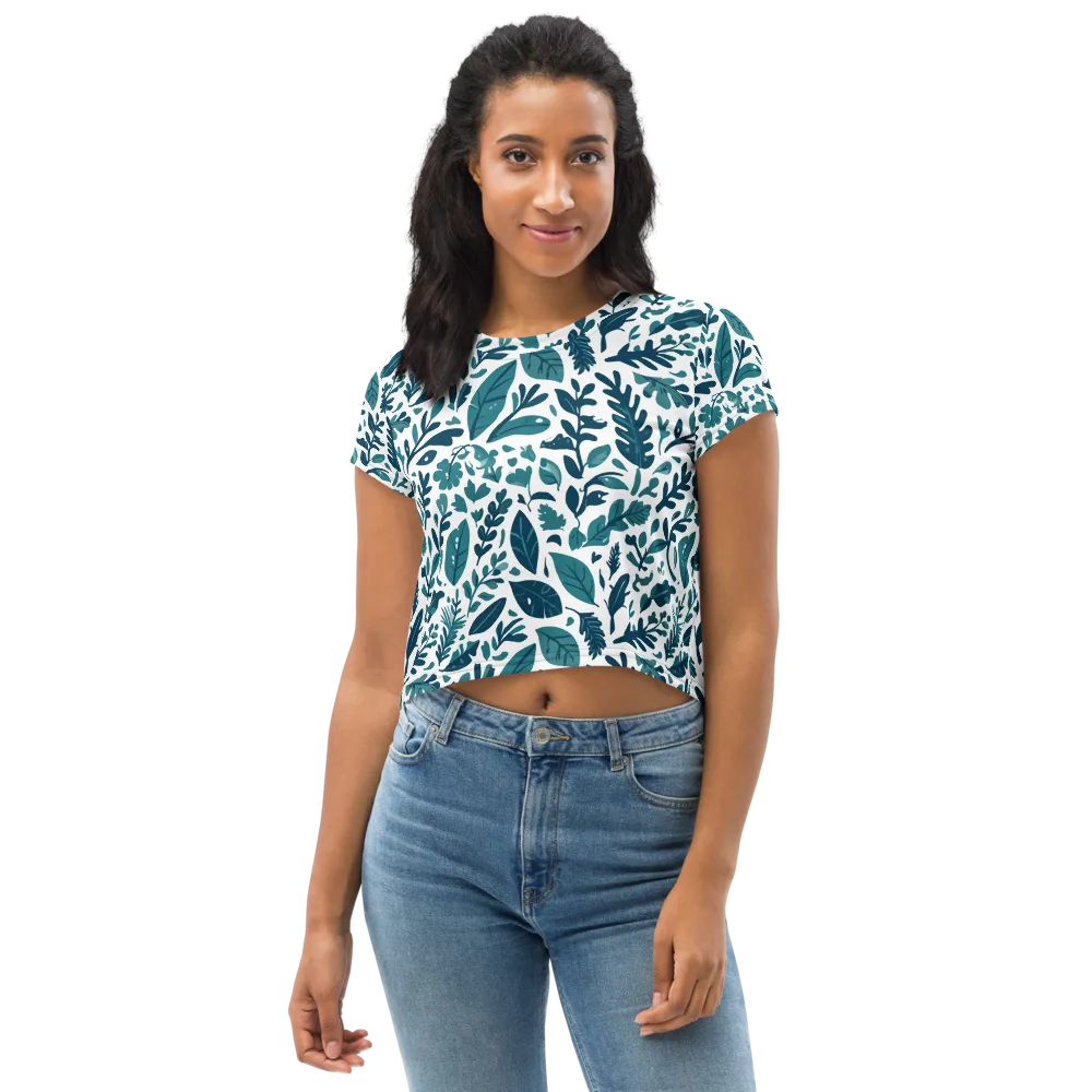 Teal Herbarium on Crop Tee — Front