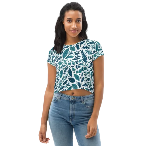 Teal Herbarium on a Crop Tee