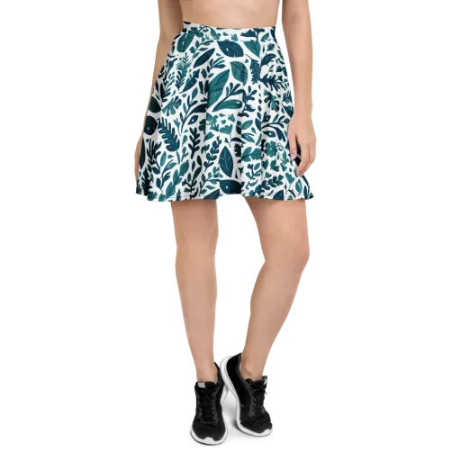 Teal Herbarium on a Skater Skirt