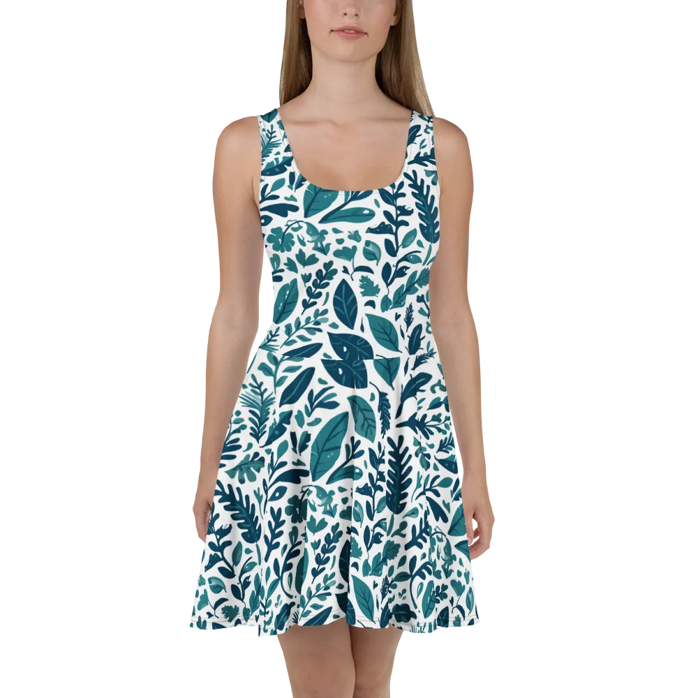 Teal Herbarium on Skater Dress — Front