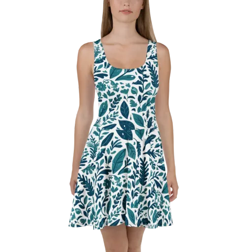 Teal Herbarium on a Skater Dress