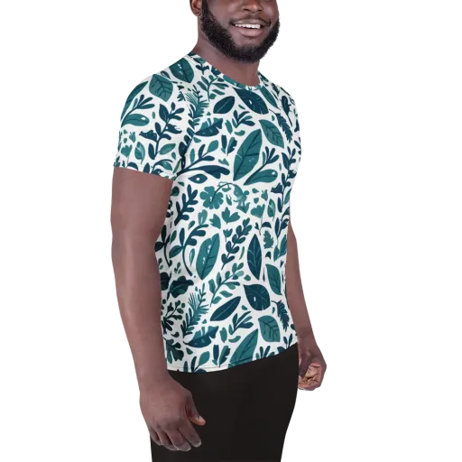 Teal Herbarium on a Men's Athletic T-Shirt