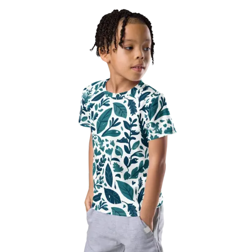 Teal Herbarium on a Kids Crew Neck T-Shirt