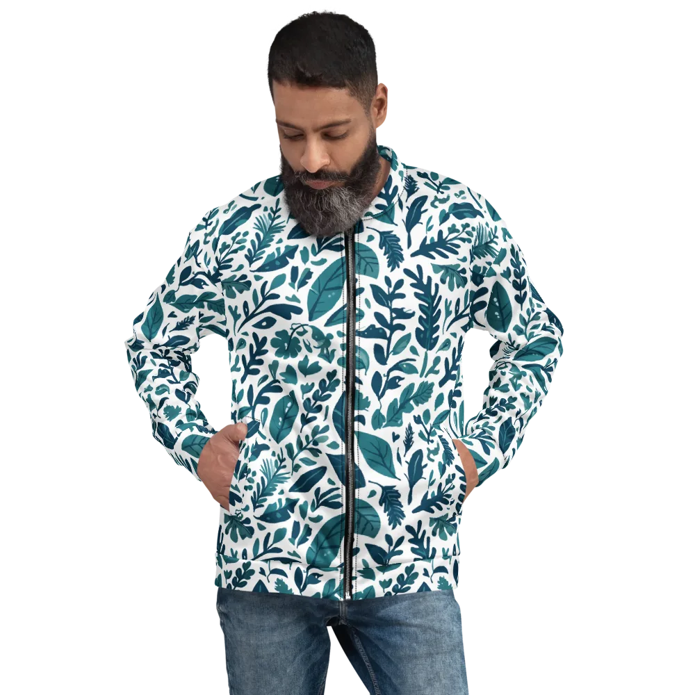Teal Herbarium on Bomber Jacket — Front