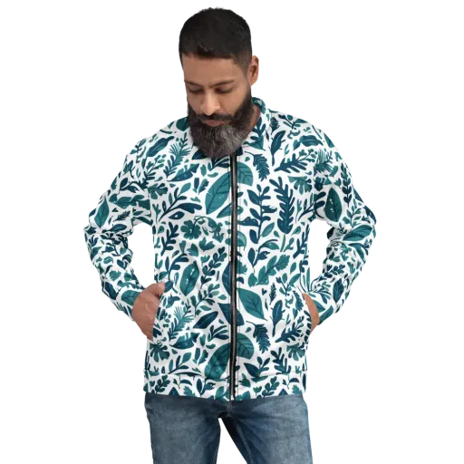 Teal Herbarium on a Bomber Jacket