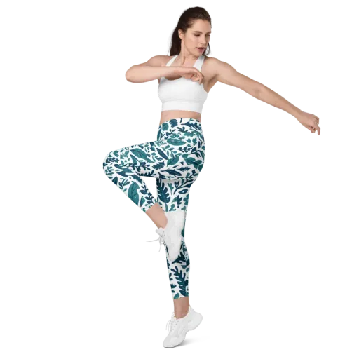 Teal Herbarium on a Leggings with Pockets