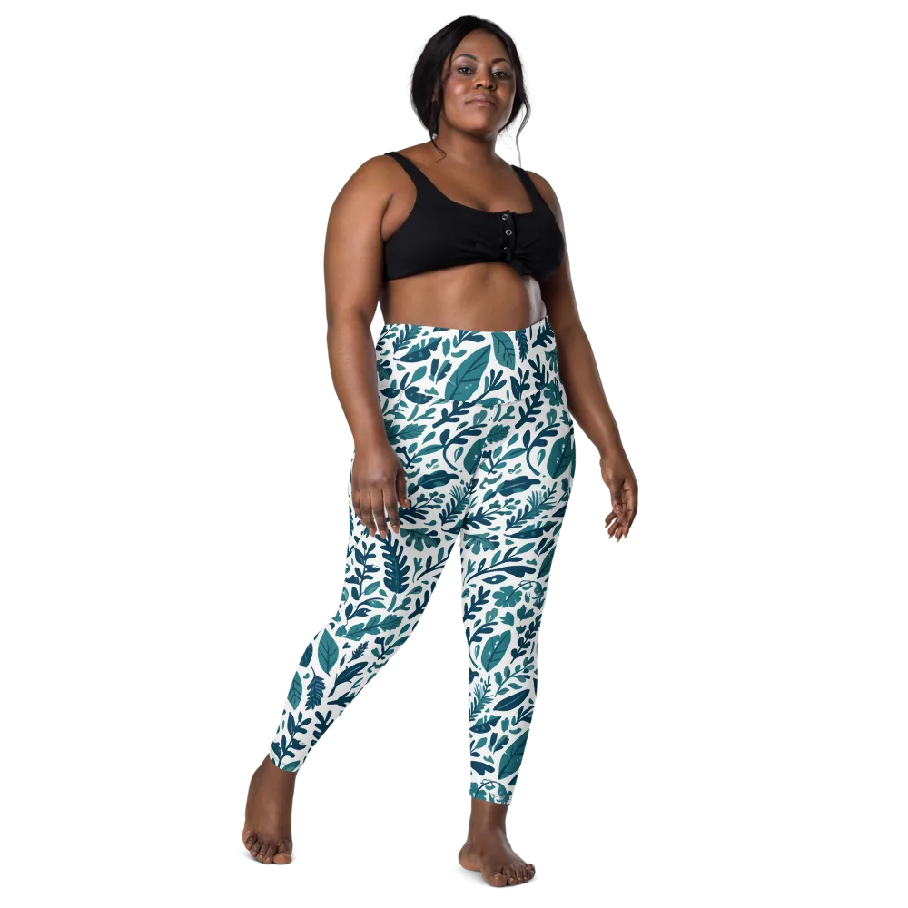 Teal Herbarium on Leggings with Pockets — Front