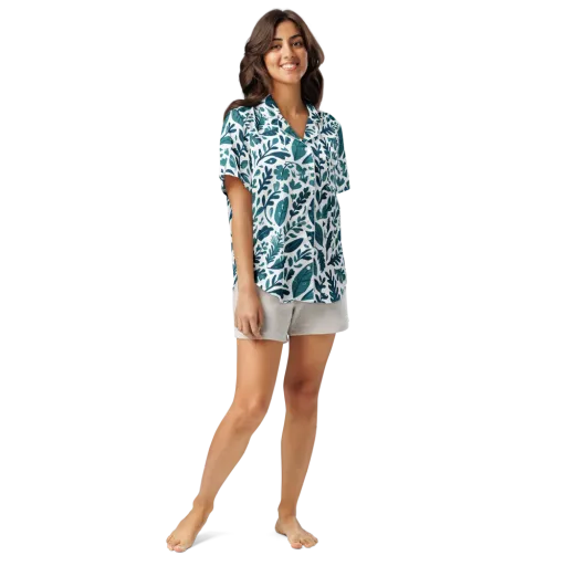 Teal Herbarium on a Women's Short Sleeve Pajama Top