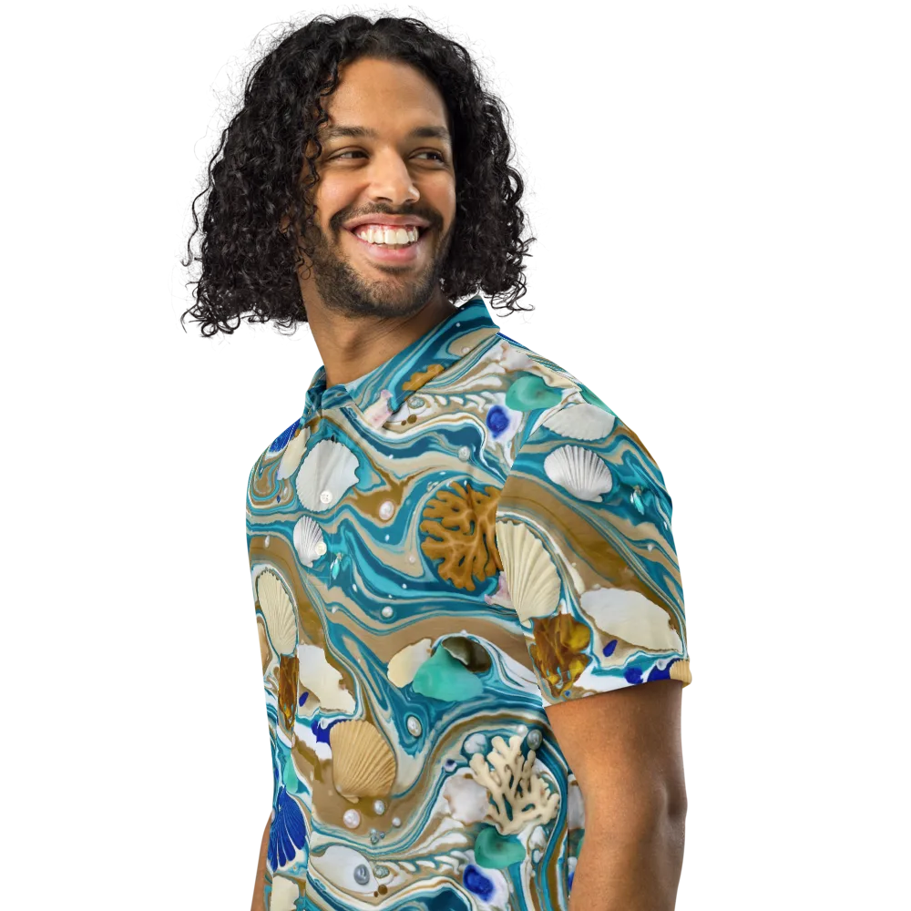 Aegean Marbling on Men's Slim Fit Polo Shirt — Left Front