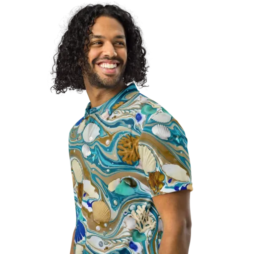 Aegean Marbling on a Men's Slim Fit Polo Shirt